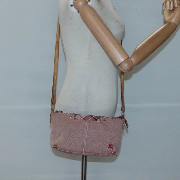 BURBERRY Nova Check Blue Label Shoulder Bag Canvas Red Silver Auth ti3084 - Picture 3 of 16